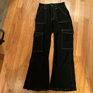 Black cargo jeans with white stitching, xs, brand new
